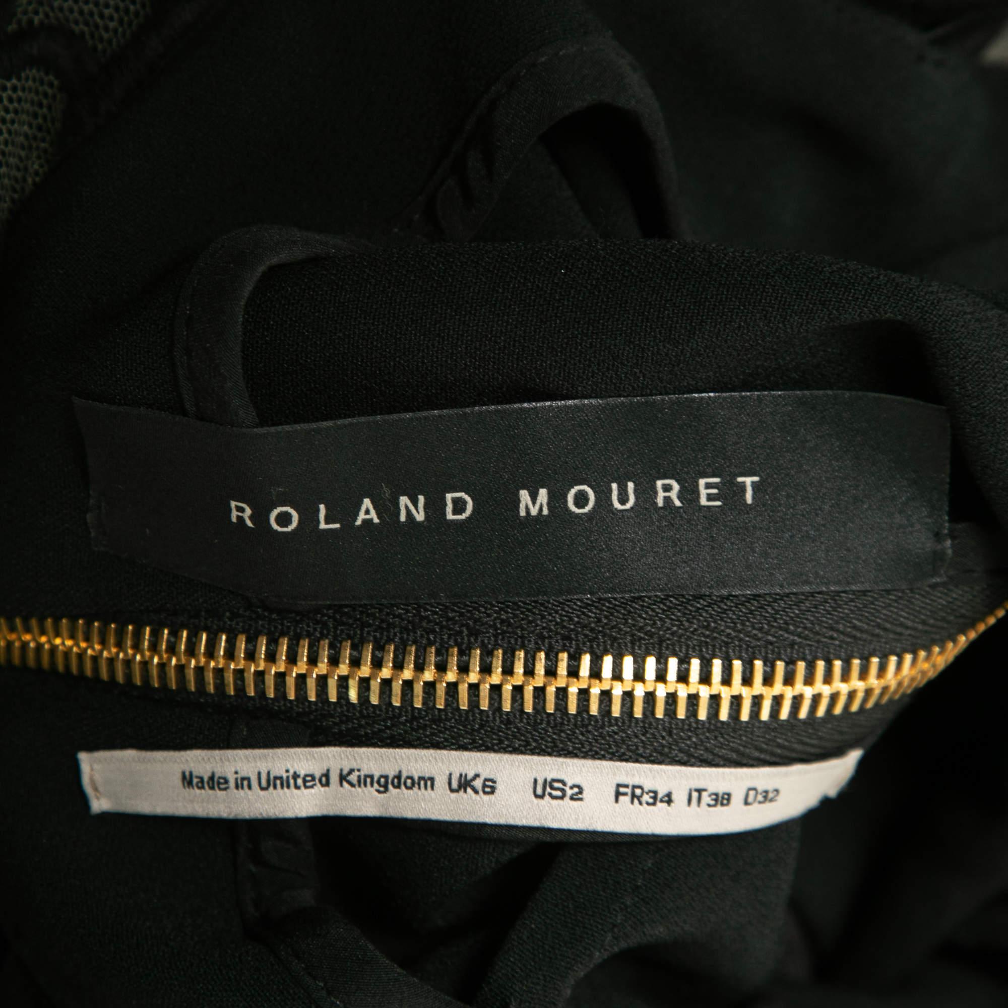 Roland Mouret Black Crepe Lace Inset Vasall Long Dress S 2