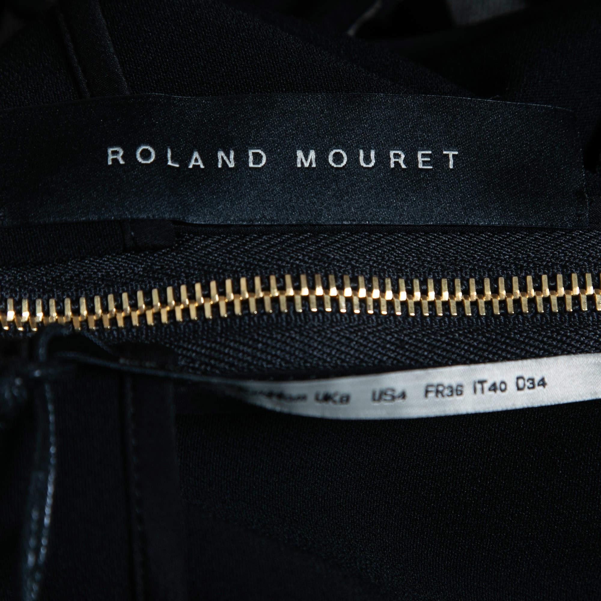 Roland Mouret Black Crepe Lace Inset Vasall Long Dress S For Sale 2