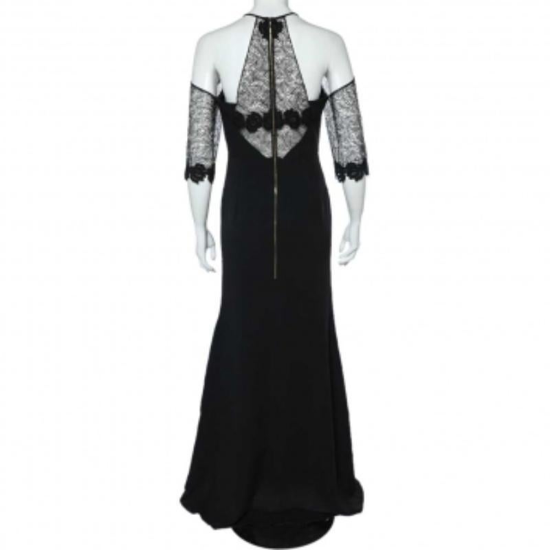 Roland Mouret Schwarzes Kleid aus Krepp und Spitze, getäfelt, Carrington M im Zustand „Hervorragend“ im Angebot in Dubai, Al Qouz 2