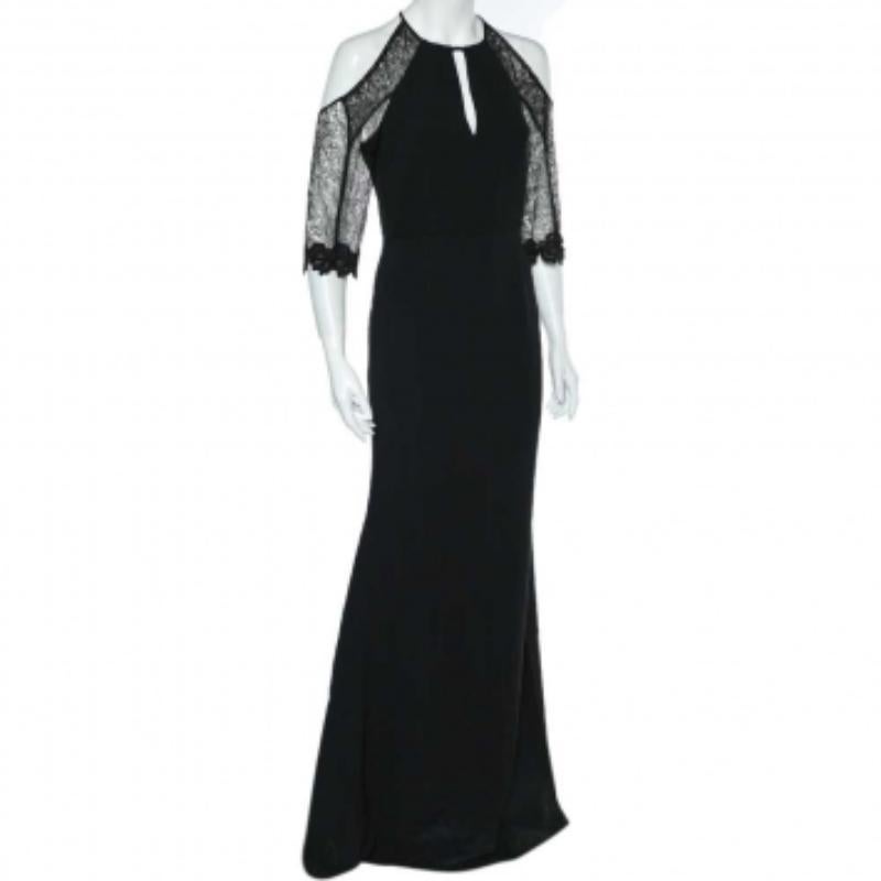 Roland Mouret Schwarzes Kleid aus Krepp und Spitze, getäfelt, Carrington M Damen im Angebot