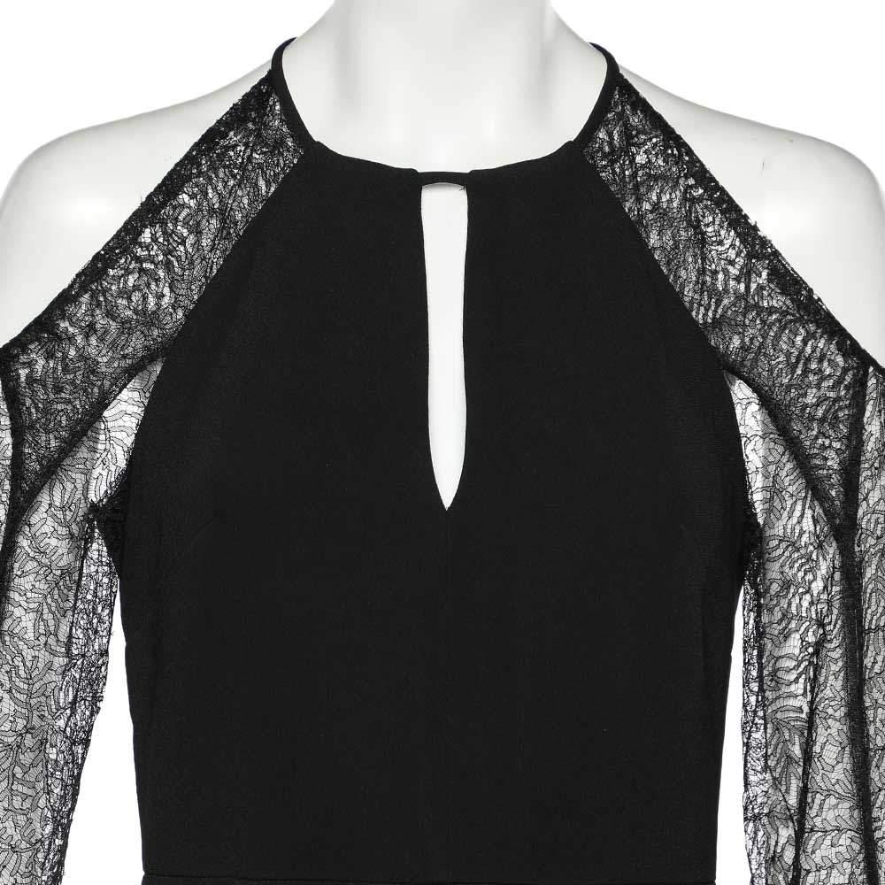 Women's Roland Mouret Black Crepe & Lace Paneled Carrington Gown M For Sale