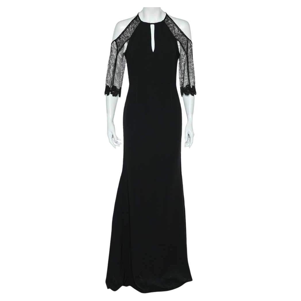 Roland Mouret Black Crepe & Lace Paneled Carrington Gown M For Sale