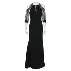 Roland Mouret Black Crepe & Lace Paneled Carrington Gown M