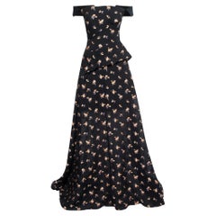 Roland Mouret Black Floral Chevron Textured Crepe Heddon Gown M