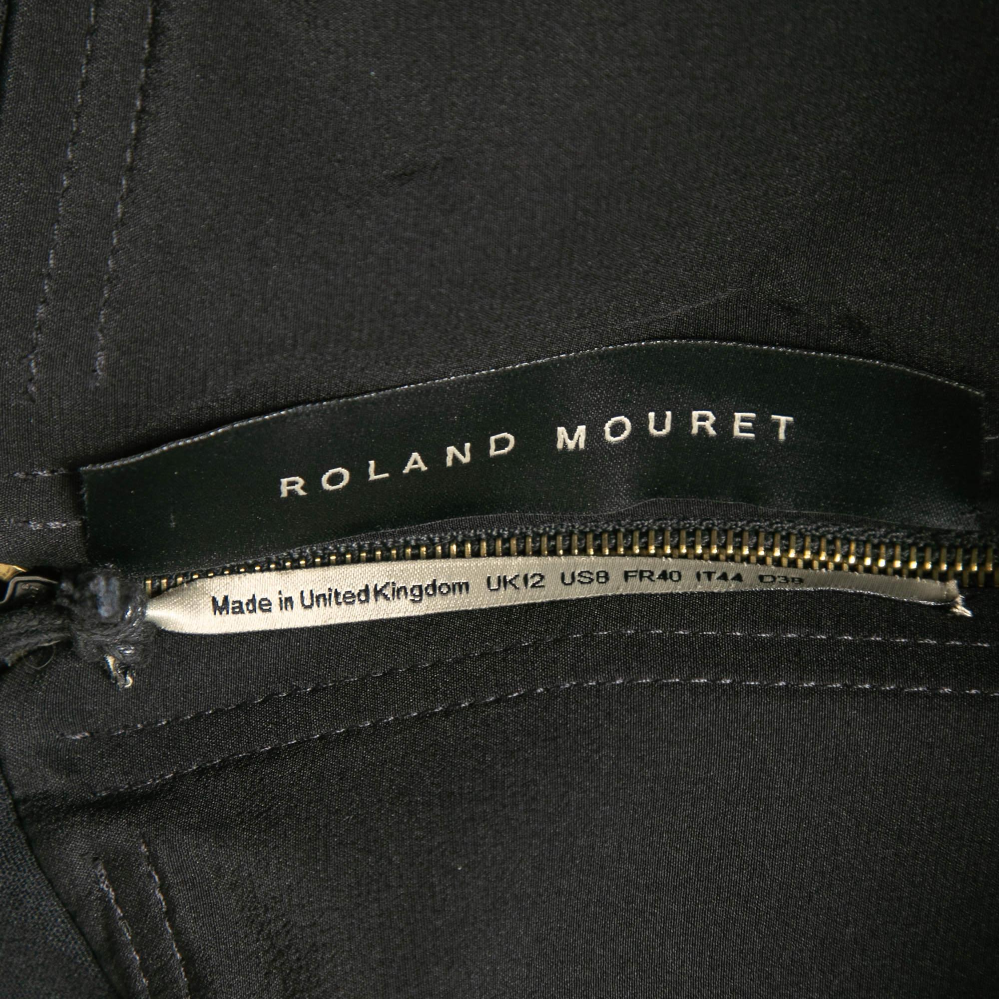Roland Mouret Black Floral Textured Silk off Shoulder Heddon Gown In Excellent Condition For Sale In Dubai, Al Qouz 2