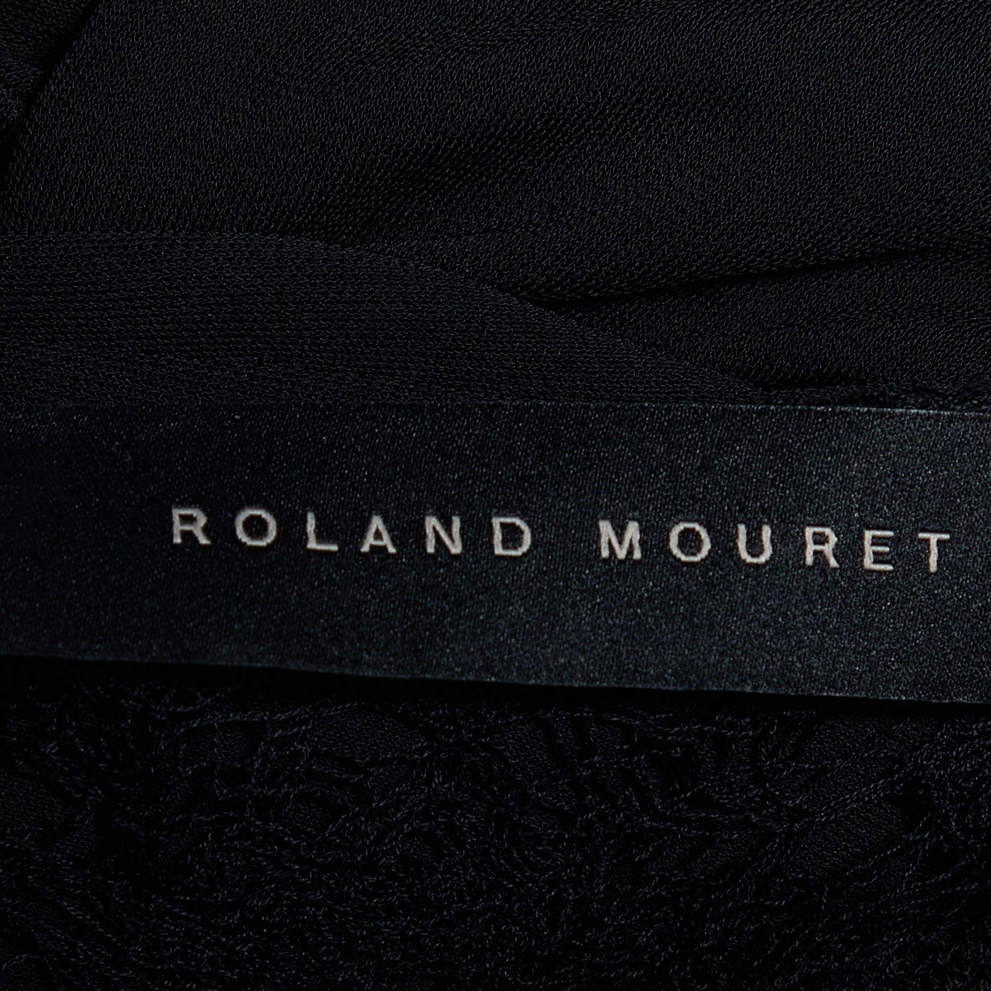 Roland Mouret Black Jersey Draped & Lace Back Maxi Dress M For Sale 1