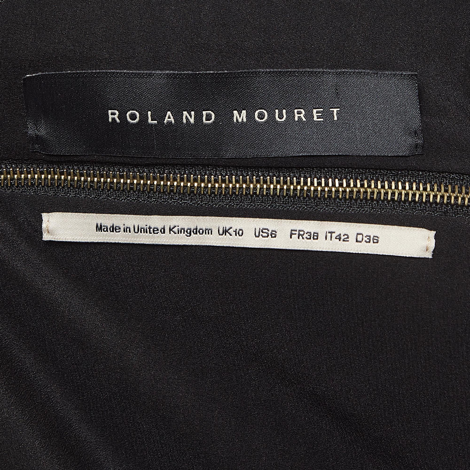 Roland Mouret Black Lace Trim Crepe Long Sleeve Maxi Dress M For Sale 1