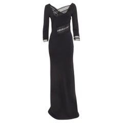 Roland Mouret Black Lace Trim Crepe Long Sleeve Maxi Dress M