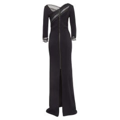 Roland Mouret Black Lace Trim Crepe Long Sleeve Maxi Dress M