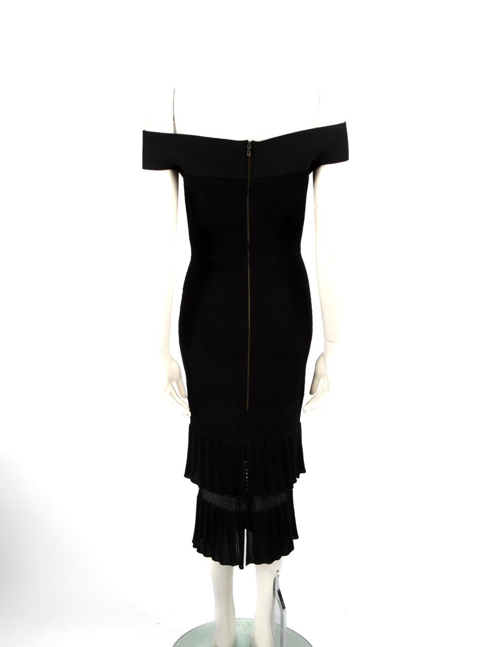 Roland Mouret Black Off Shoulder Flared Midi Dress Size L In Good Condition In London, GB