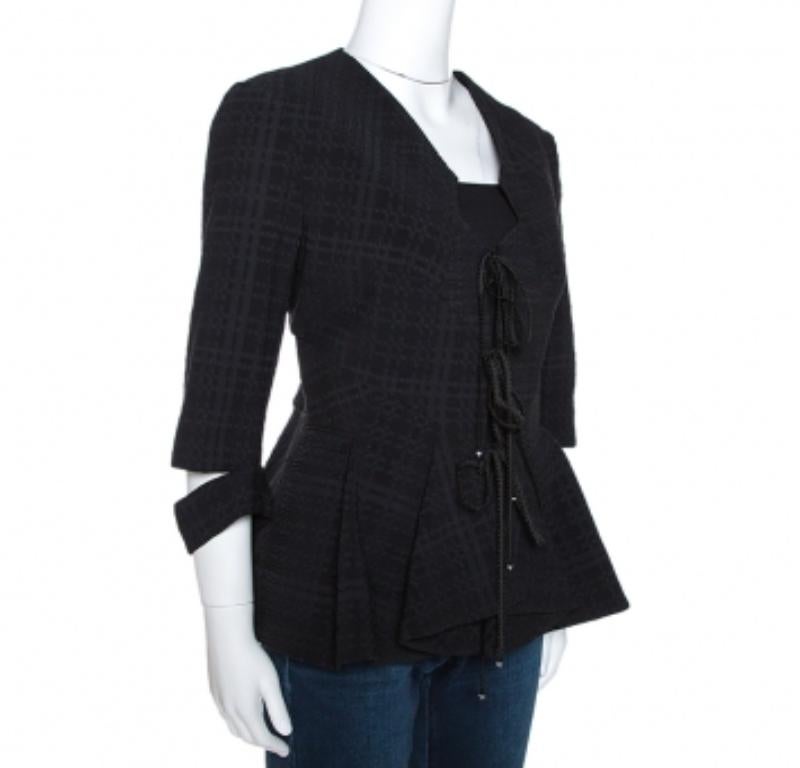 Roland Mouret Noir Veste à carreaux plissés en laine mélangée Hanover L en vente 1