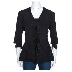 Roland Mouret Black Puckered Check Wool Blend Hanover Jacket L