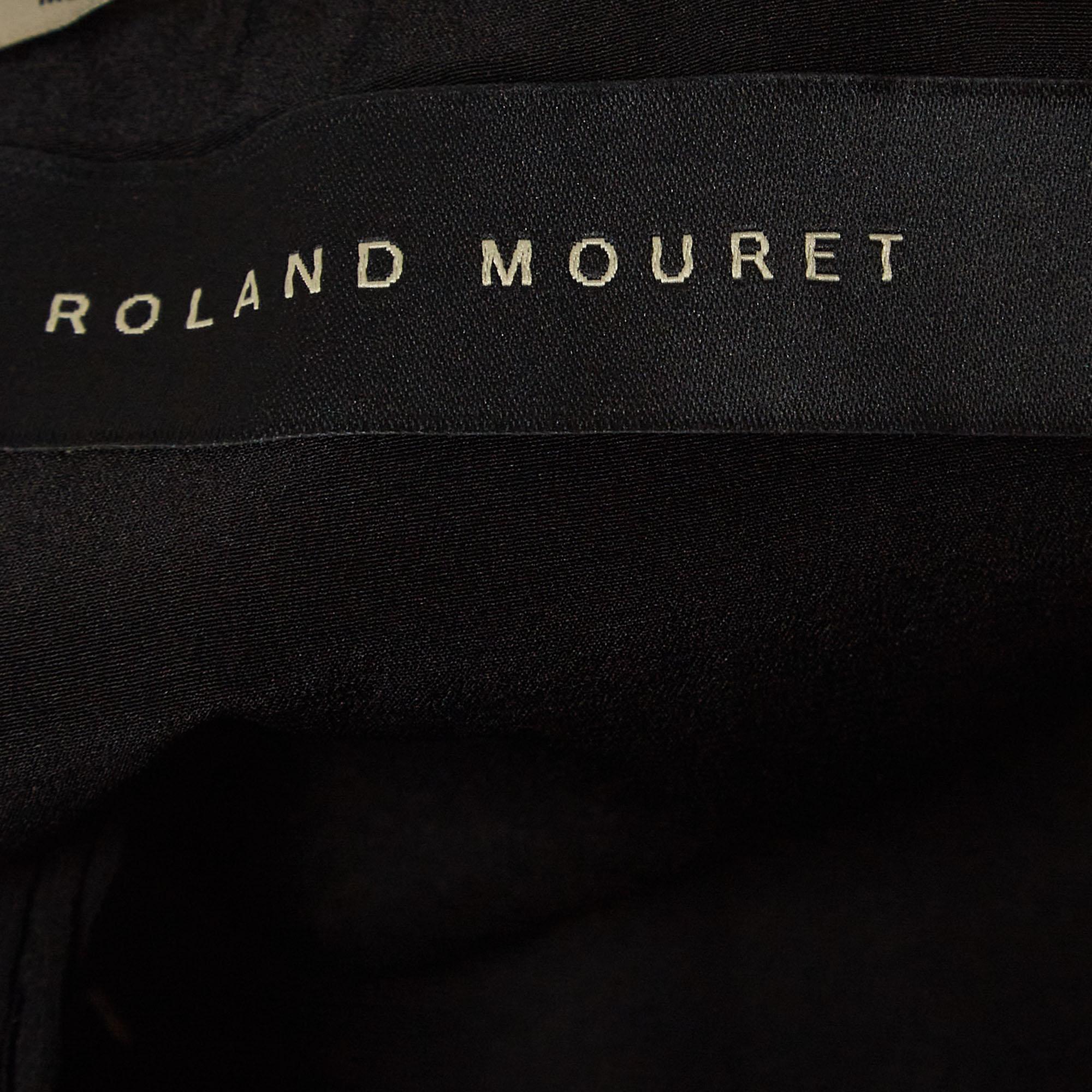Women's Roland Mouret Black Rippled Chiffon and Stretch Crepe Maida Crop Top L For Sale