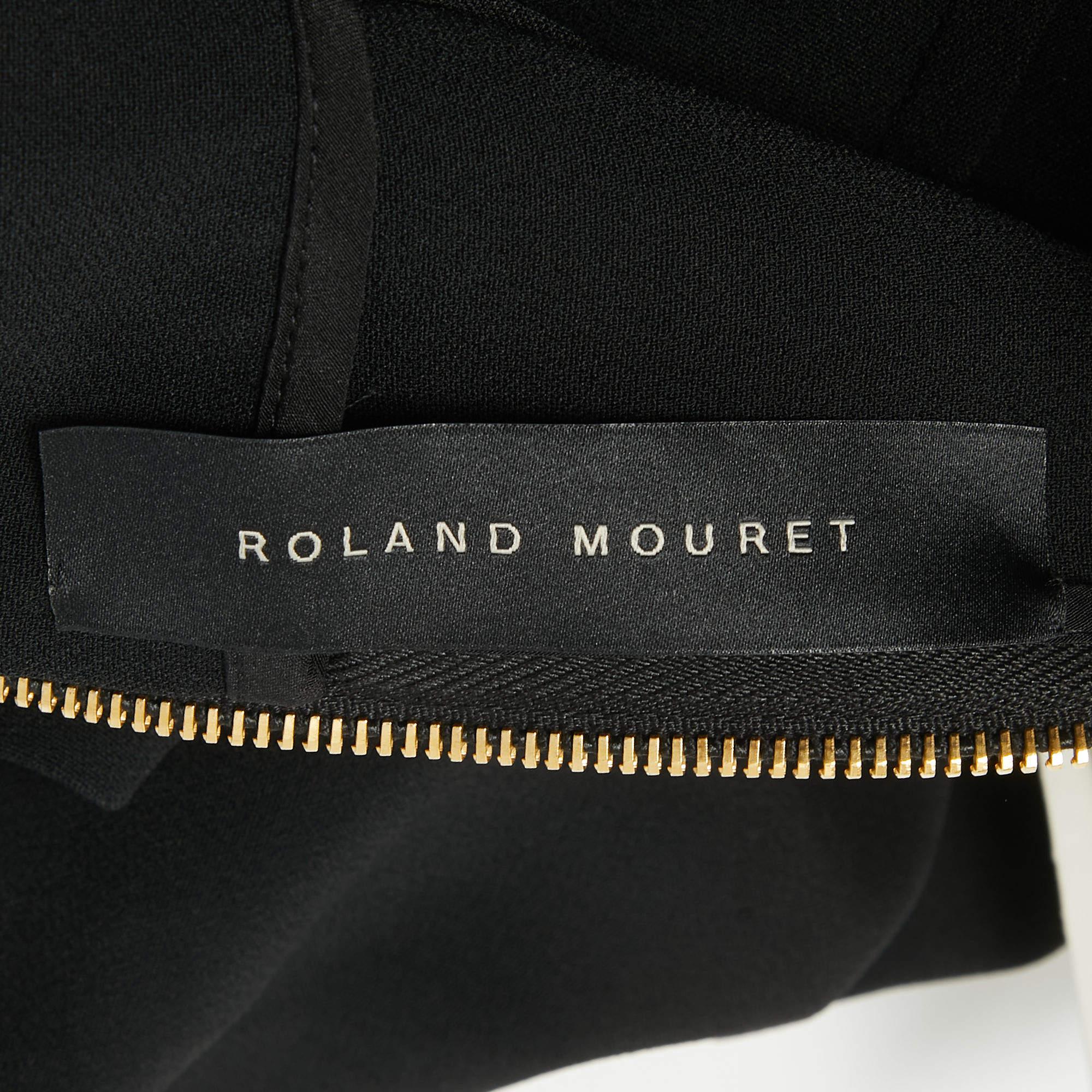 Women's Roland Mouret Black Stretch Crepe Embroidered Lace Trim Gown M For Sale