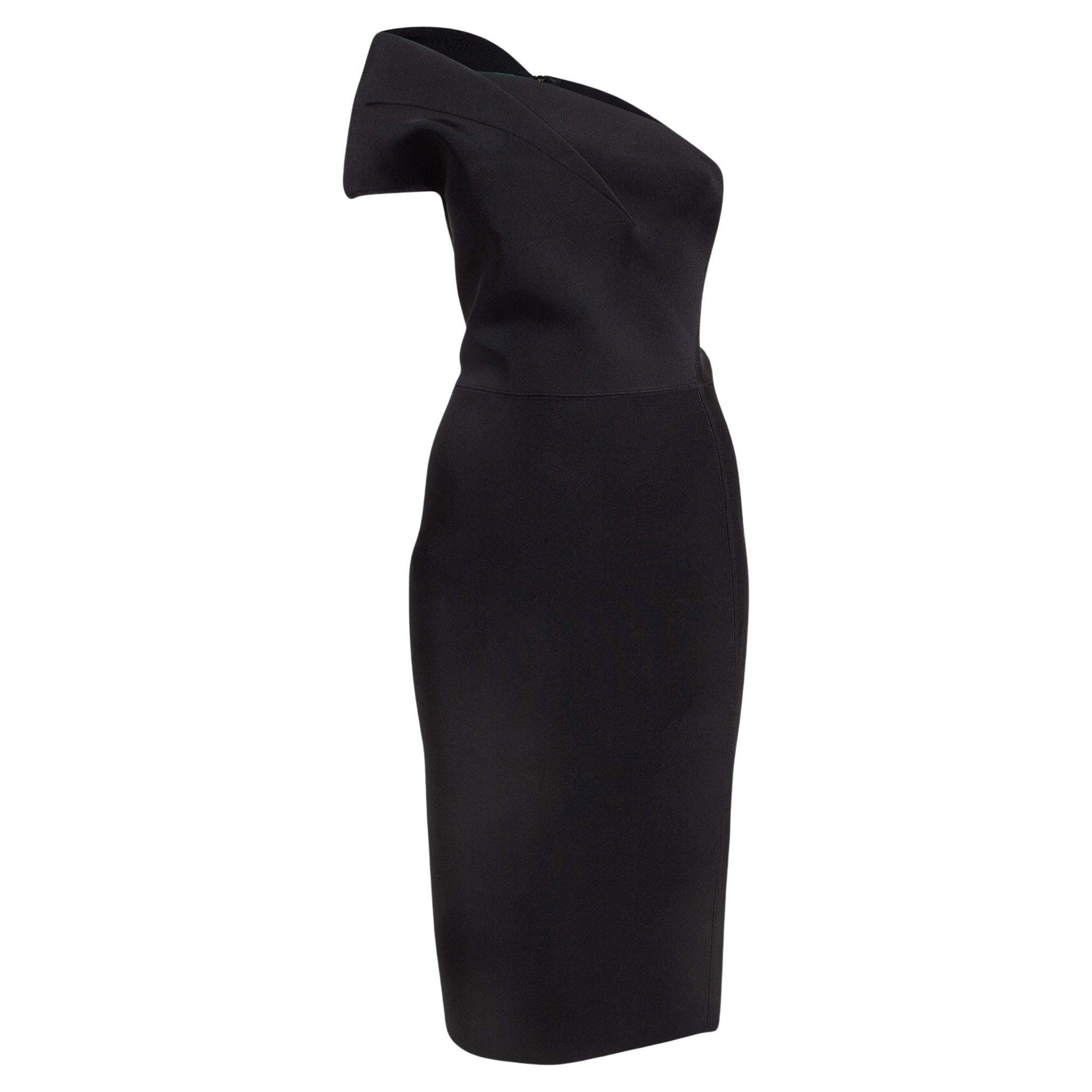 Roland Mouret Black Stretch Knit One Shoulder Brattle Dress M For Sale