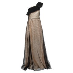 Roland Mouret Black Tulle Overlay One-Shoulder Kildare Gown L