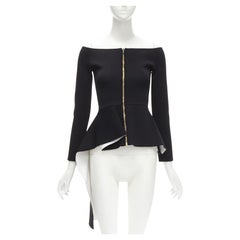 ROLAND MOURET Schwarzes Origami-Top aus Viskosemischung mit Reißverschluss vorne XS
