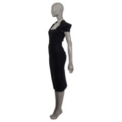 ROLAND MOURET black wool blend GALAXY CAP SLEEVE MIDI Dress 8 XS