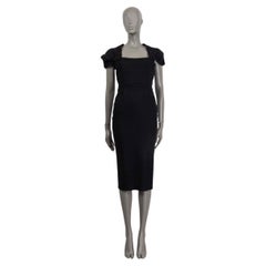 ROLAND MOURET black wool blend GALAXY CAP SLEEVE MIDI Dress 8 XS