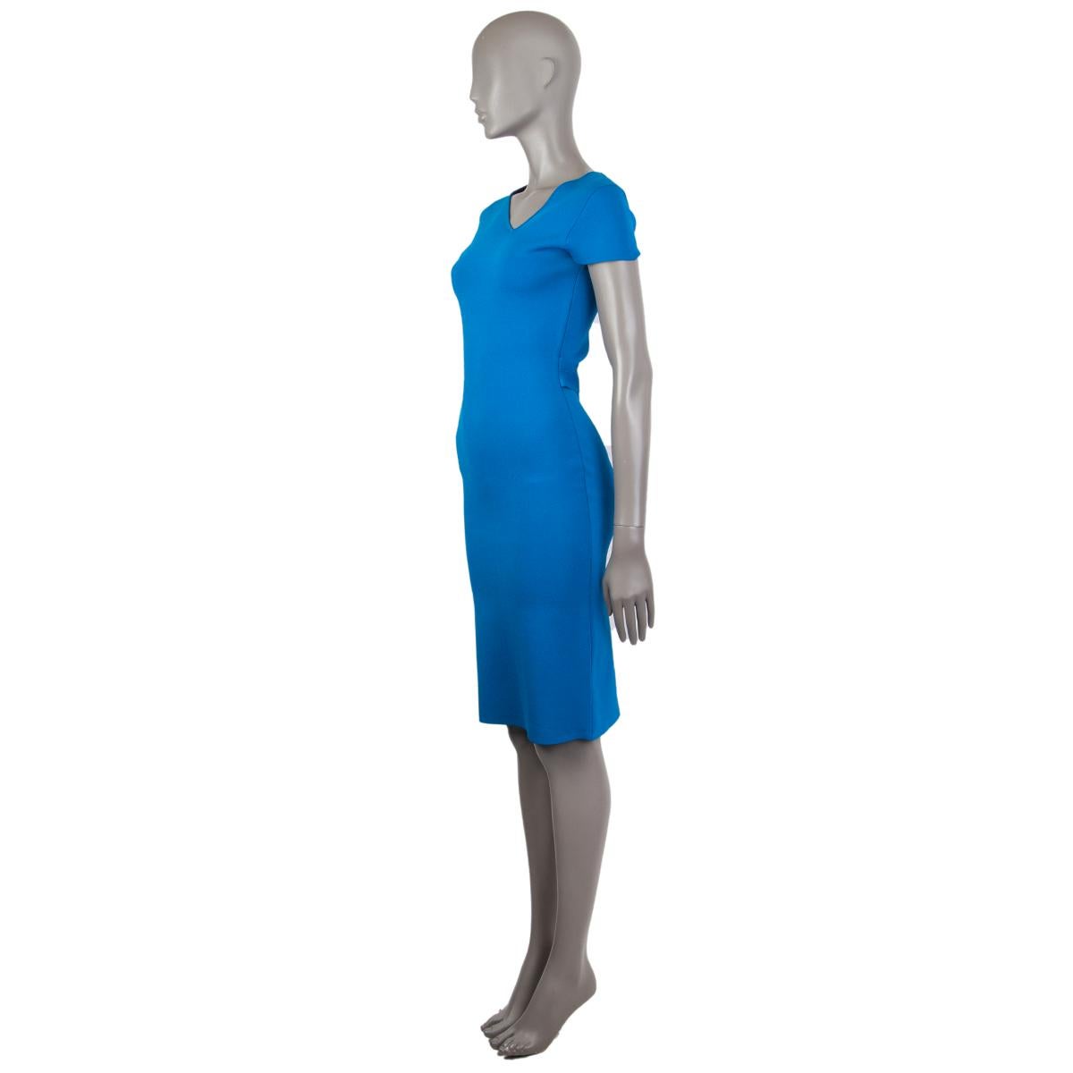 Blue ROLAND MOURET blue stretch ASYMMETRIC V-NECK SHORT SLEEVE Dress XS For Sale