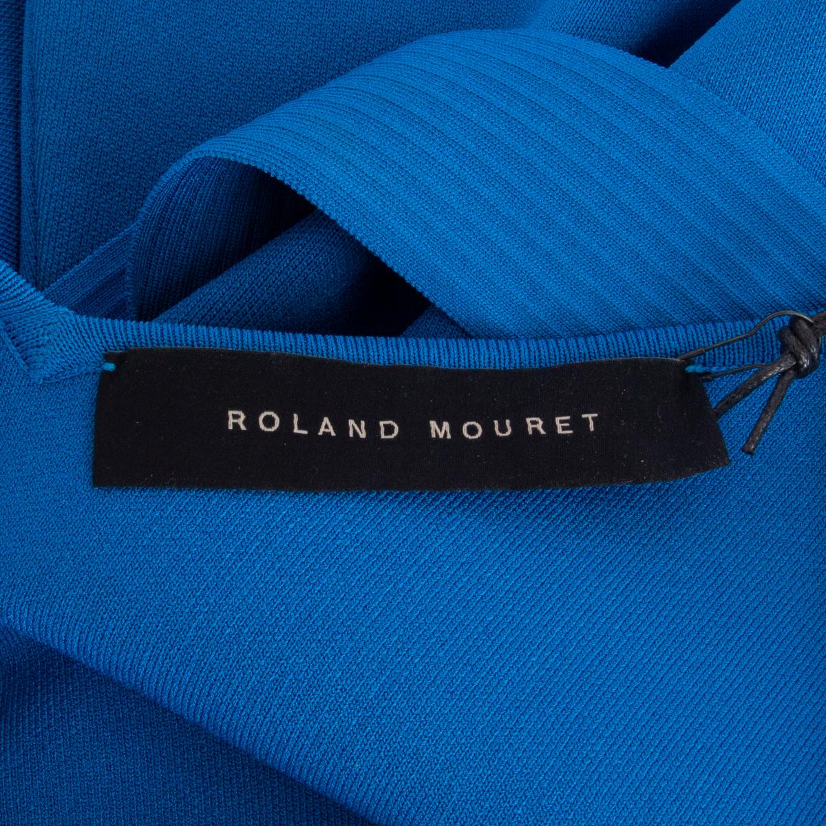 ROLAND MOURET blue stretch ASYMMETRIC V-NECK SHORT SLEEVE Dress XS For Sale 1