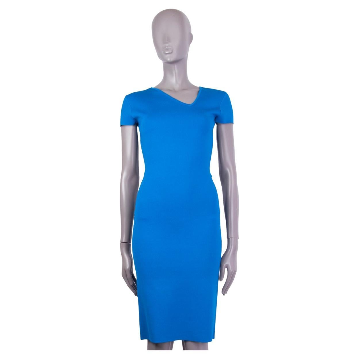 ROLAND MOURET blue stretch ASYMMETRIC V-NECK SHORT SLEEVE Dress XS