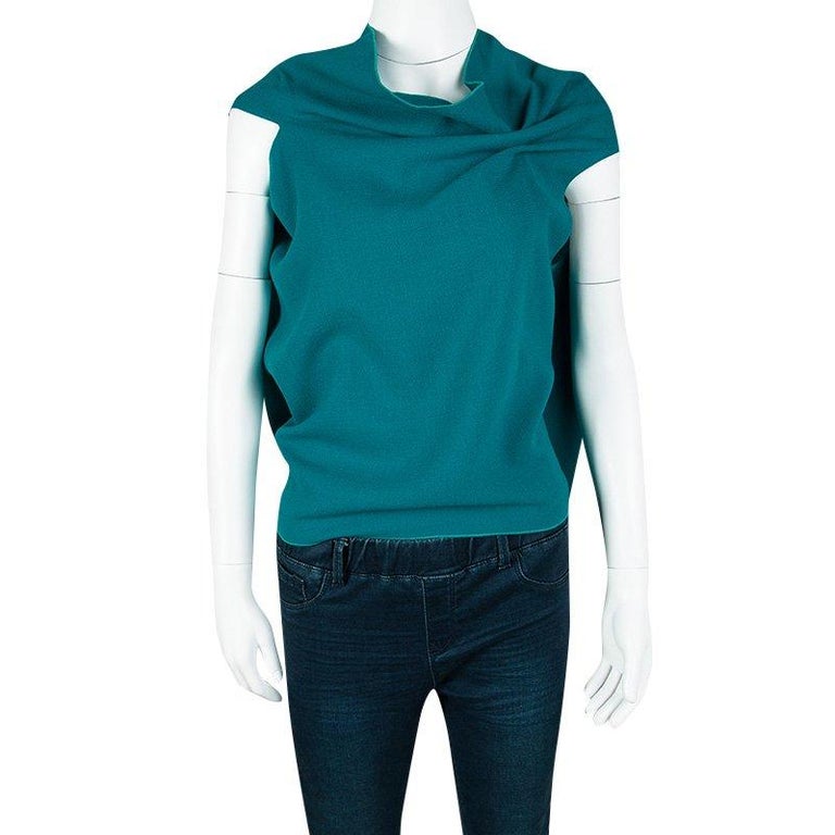 Roland Mouret Blue Wool Asymmetric Draped Eugene Top S For Sale at 1stDibs