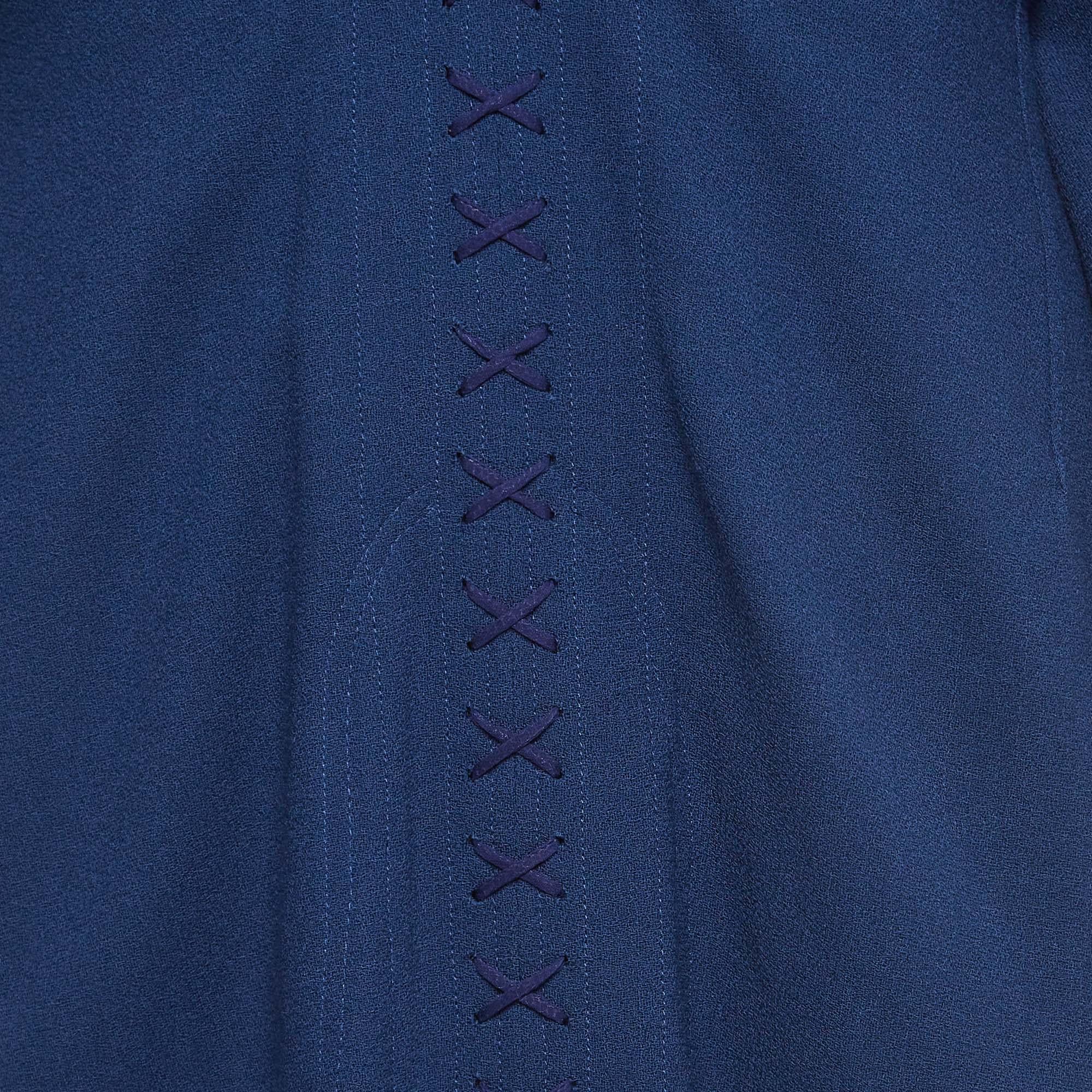 Roland Mouret Blue Wool Lace-Up Detail Midi Kaftan Dress M In Good Condition For Sale In Dubai, Al Qouz 2