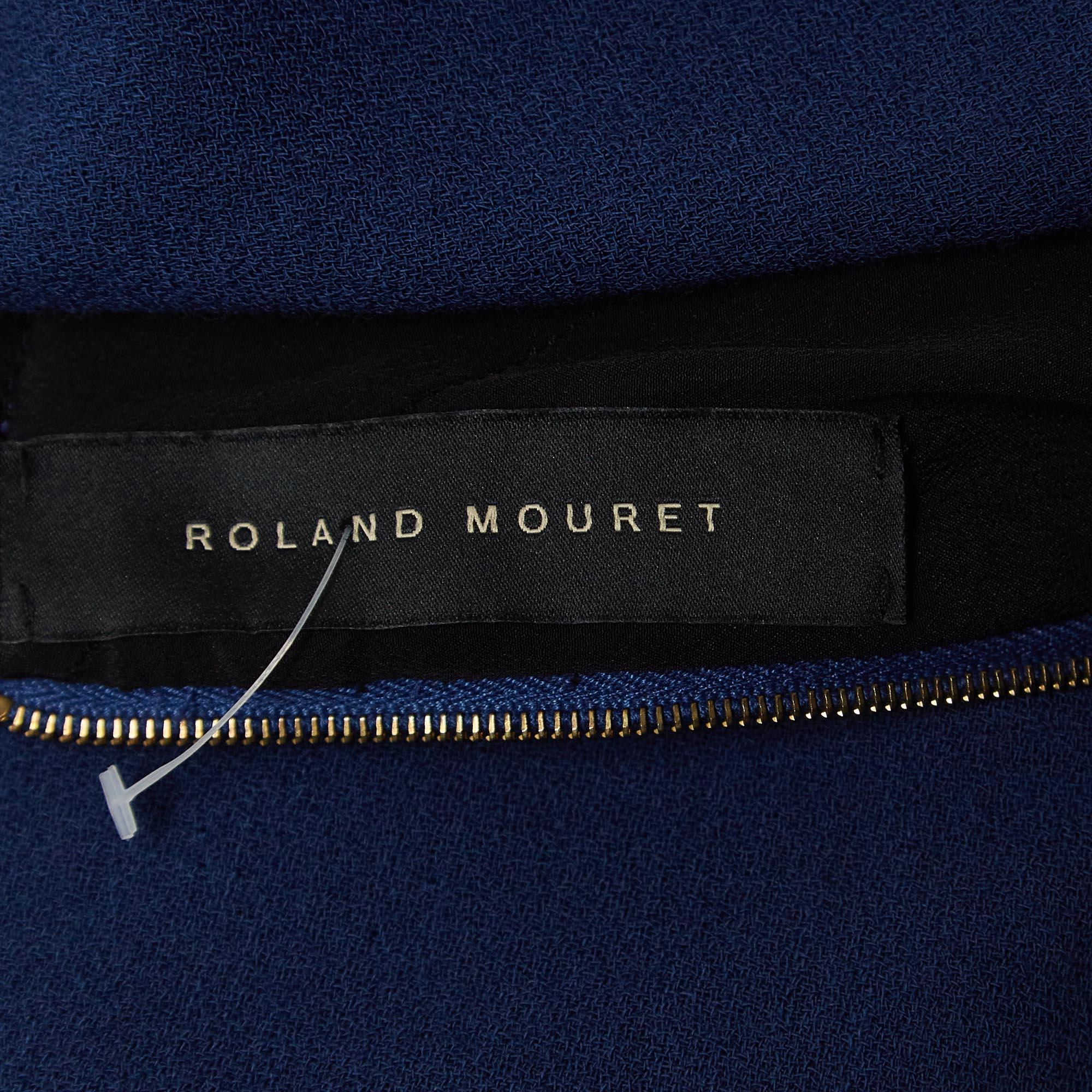 Roland Mouret Blue Wool Lace-Up Detail Midi Kaftan Dress M For Sale 2
