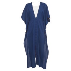 Roland Mouret Blue Wool Lace-Up Detail Midi Kaftan Dress M