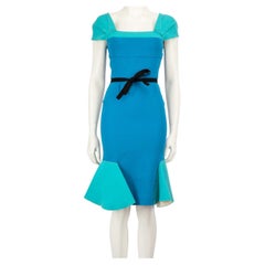 Roland Mouret Blue Wool Panelled Dress Size XS