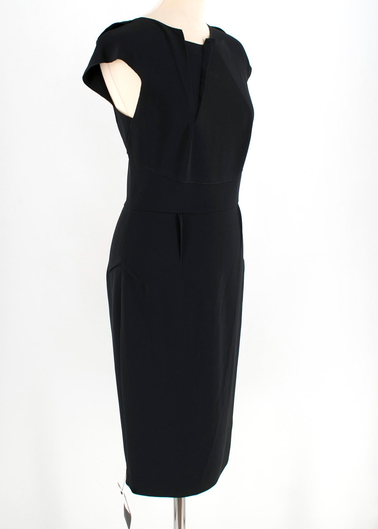 Roland Mouret Brownlow Black Stretch-Crepe Dress

- Sleek stretch-crepe dress signature flair with origami-inspired pleating.
- Exposed gold zip through the back. 
- Fold and pleat detailing at round neck.
- Cap sleeves with stitched waistband and