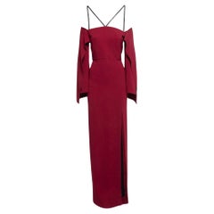 Roland Mouret Burgundy Crepe Ruffle Sleeve Slit Detail Cheveley Gown M