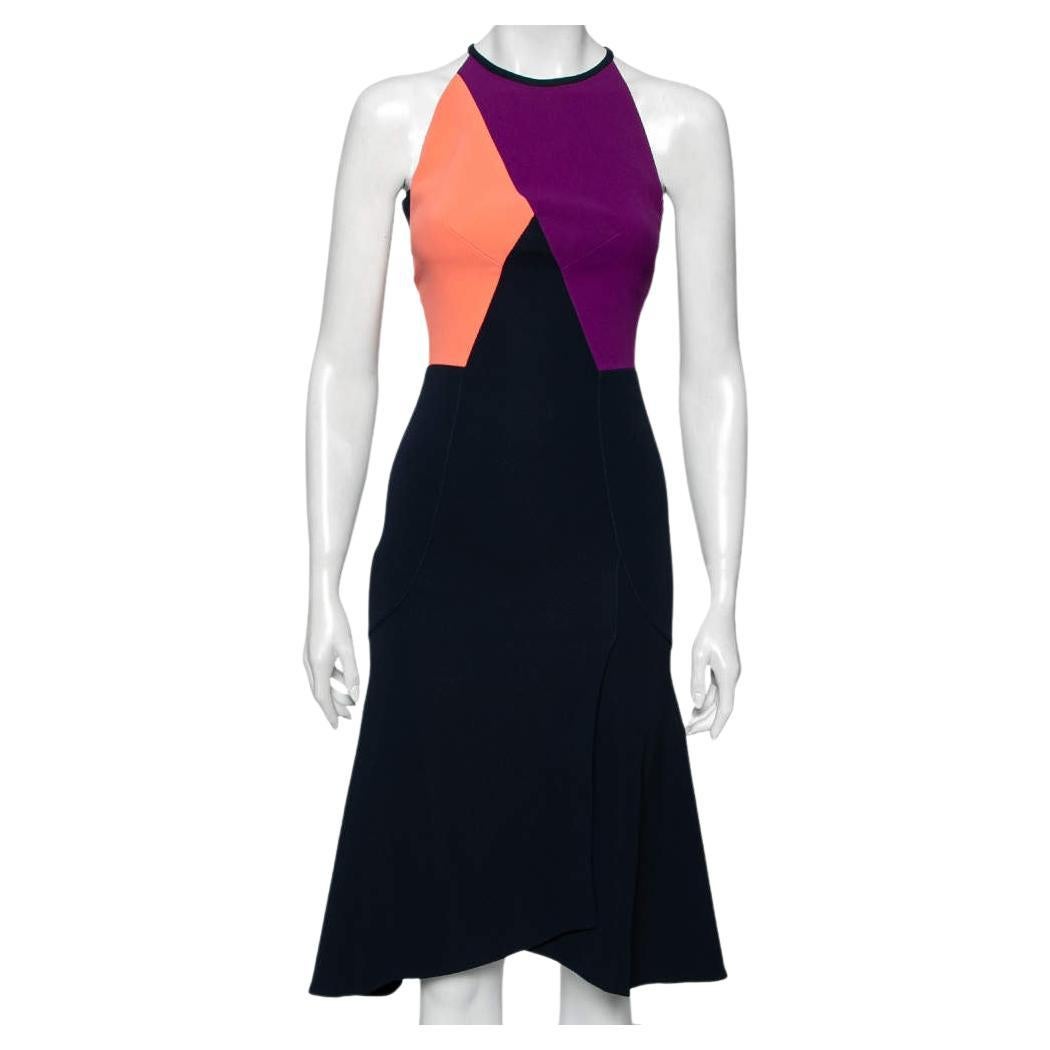 Roland Mouret Color Block Stretch Crepe Kennard Halter Dress S For Sale