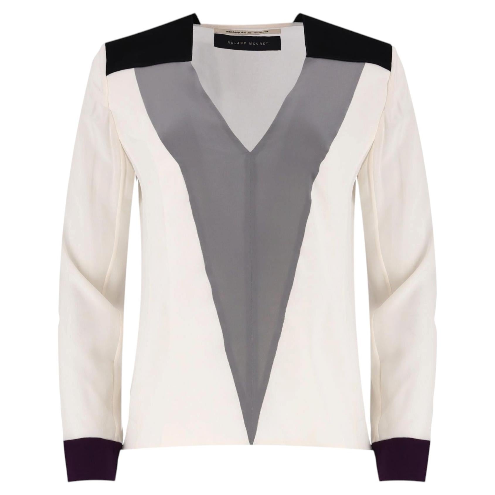 Roland Mouret Colour-Block V-Neck Silk Top