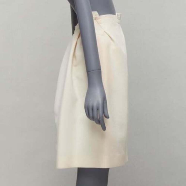 ROLAND MOURET cream wool crepe silk trim origami fold pleat waist skirt UK6 XS In Excellent Condition For Sale In Hong Kong, NT