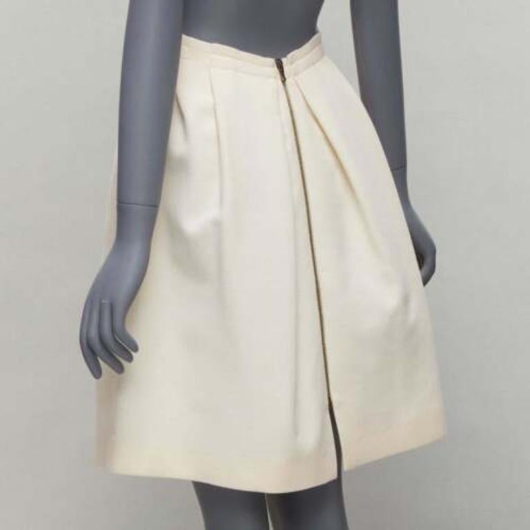 Women's ROLAND MOURET cream wool crepe silk trim origami fold pleat waist skirt UK6 XS For Sale