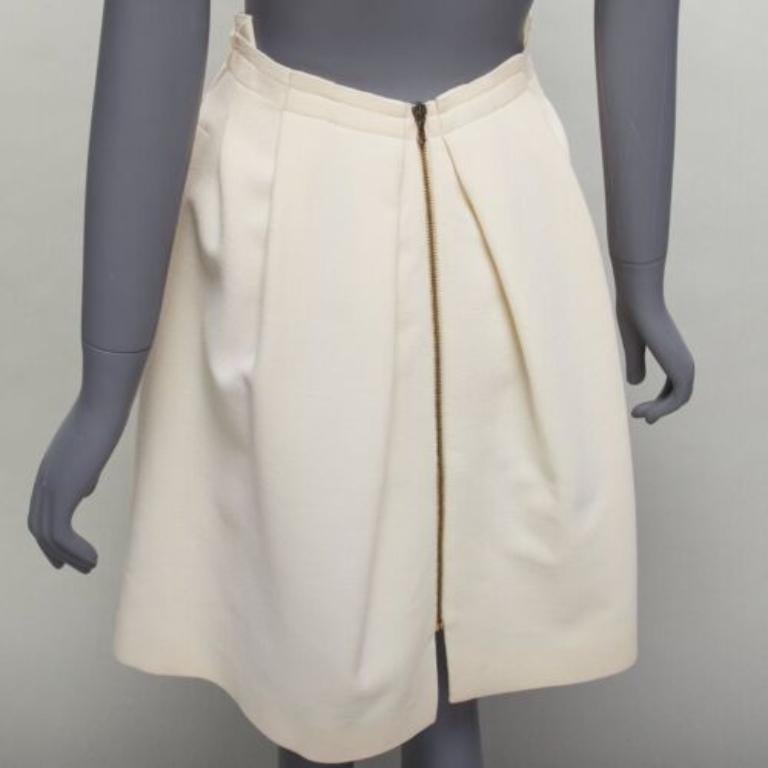 ROLAND MOURET cream wool crepe silk trim origami fold pleat waist skirt UK6 XS For Sale 2