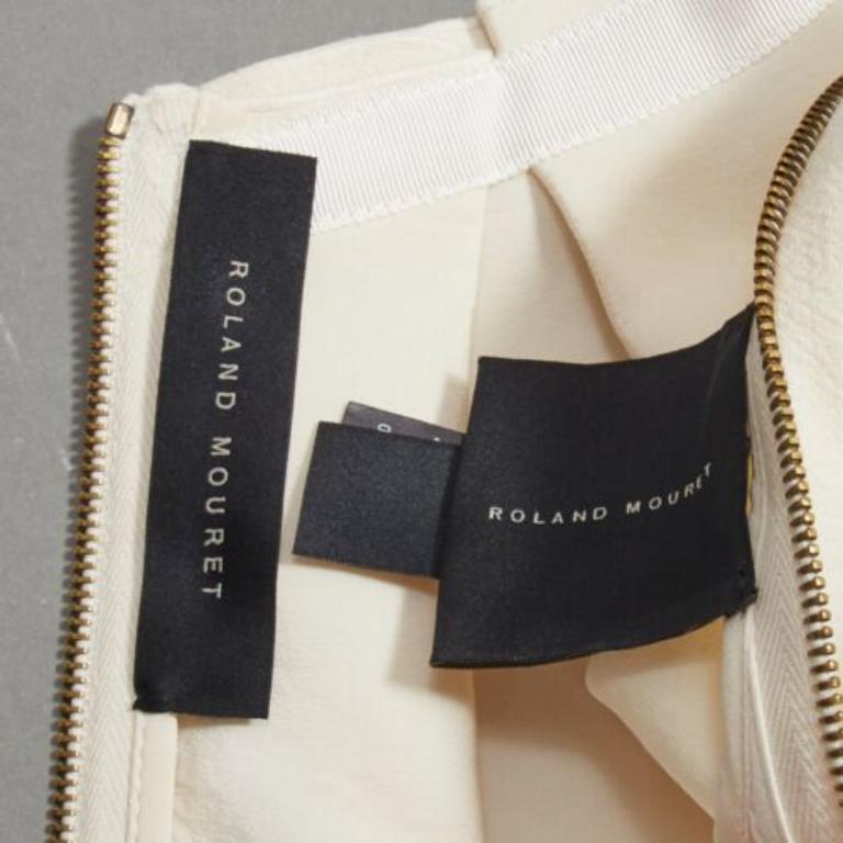 ROLAND MOURET cream wool crepe silk trim origami fold pleat waist skirt UK6 XS For Sale 3