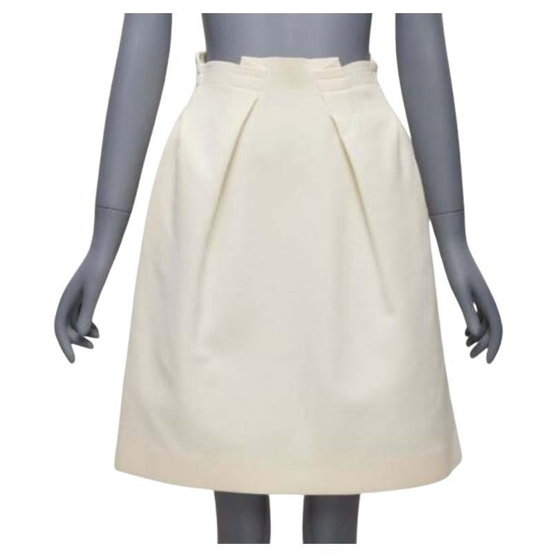 ROLAND MOURET cream wool crepe silk trim origami fold pleat waist skirt UK6 XS For Sale
