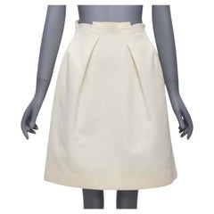 ROLAND MOURET cream wool crepe silk trim origami fold pleat waist skirt UK6 XS
