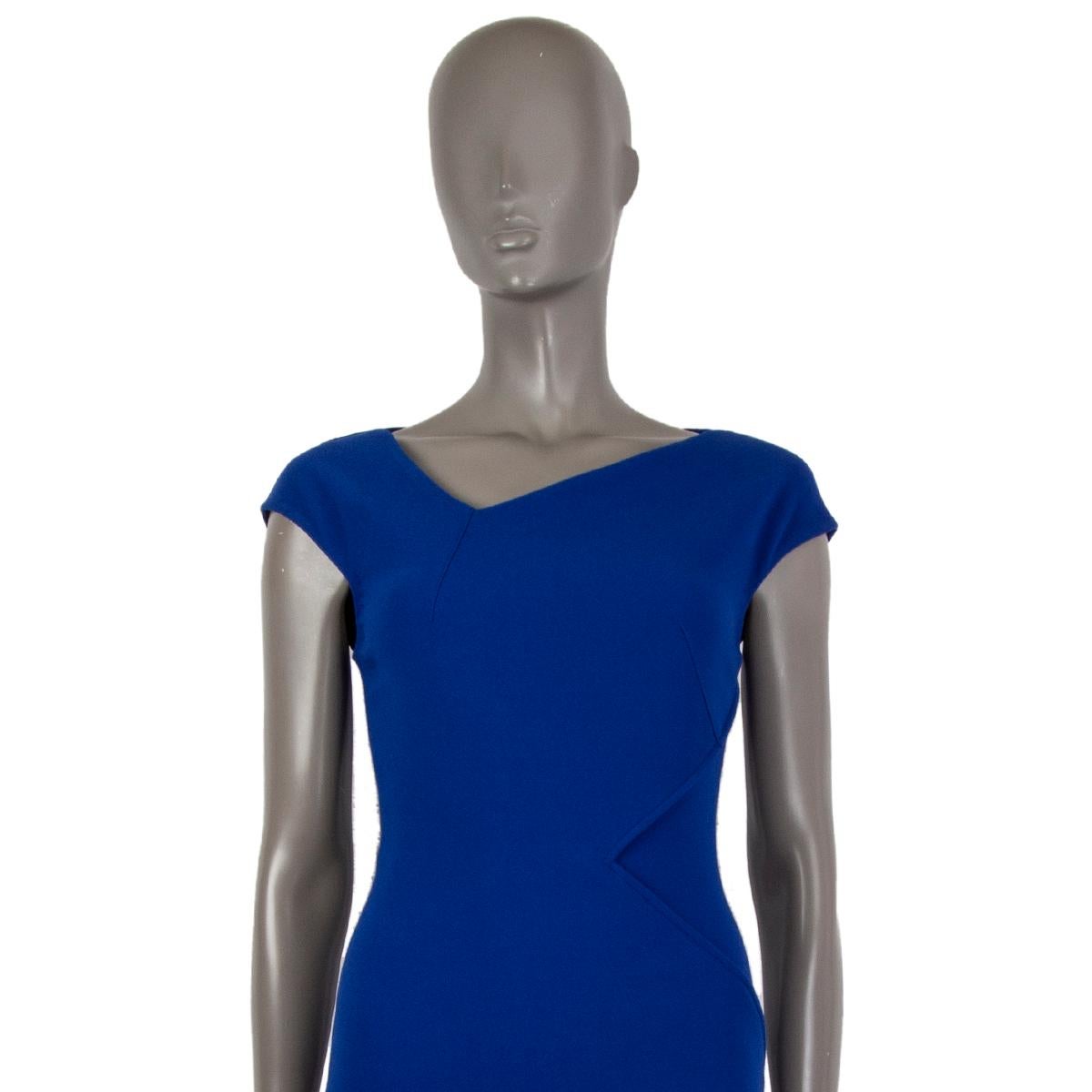Women's ROLAND MOURET dark blue polyester ASYMMETRIC NECK SHEATH Dress 34 XXS