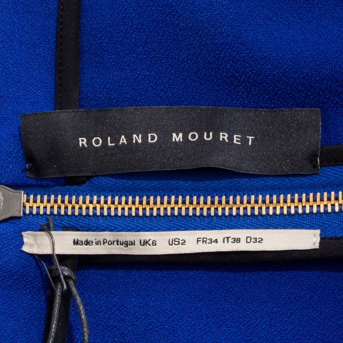 ROLAND MOURET dark blue polyester ASYMMETRIC NECK SHEATH Dress 34 XXS 1