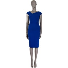 ROLAND MOURET Robe en polyester bleu foncé à col asymétrique, Taille 34 XXS