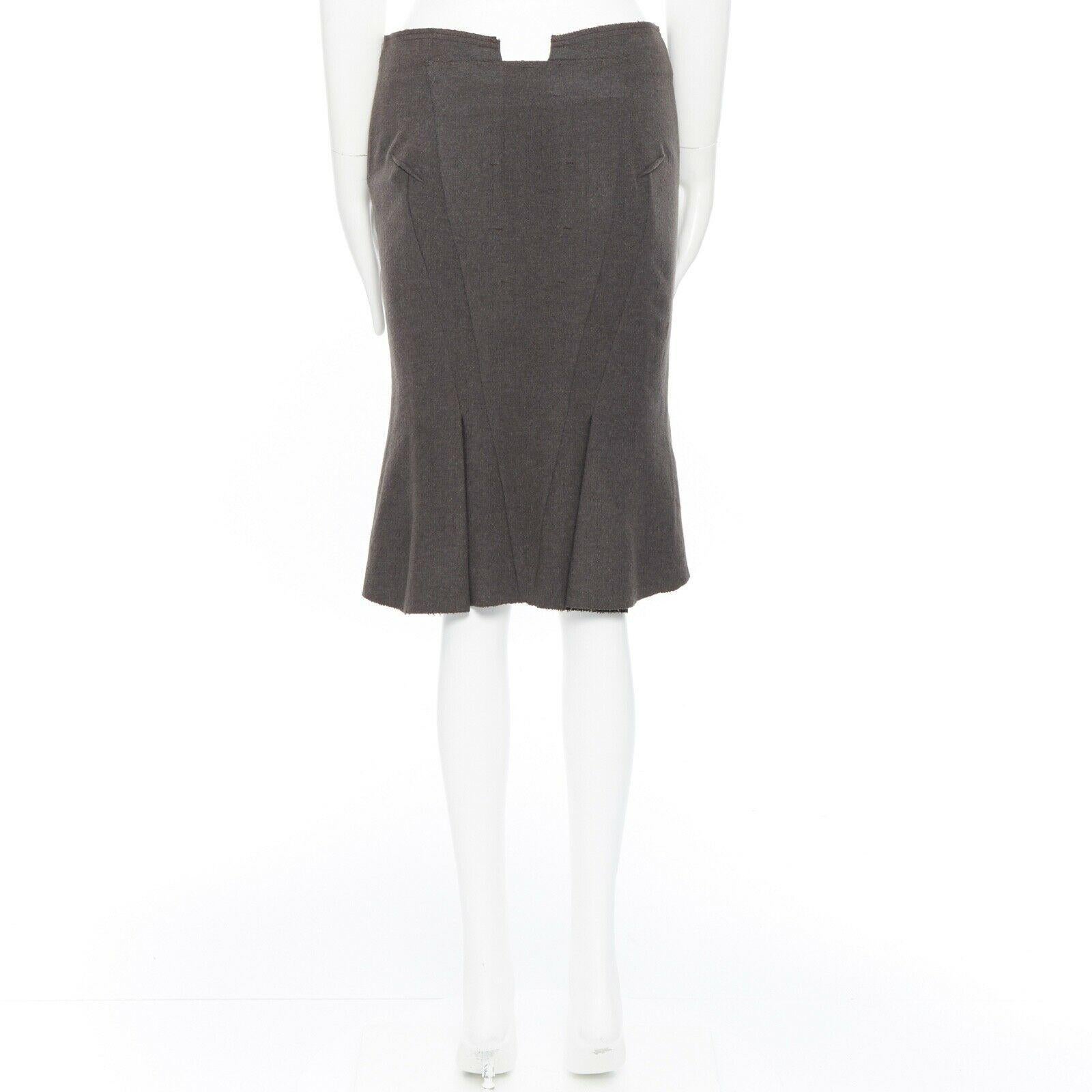 Gray ROLAND MOURET green grey wool mohair constructed pencil skirt flare hem FR38 M For Sale