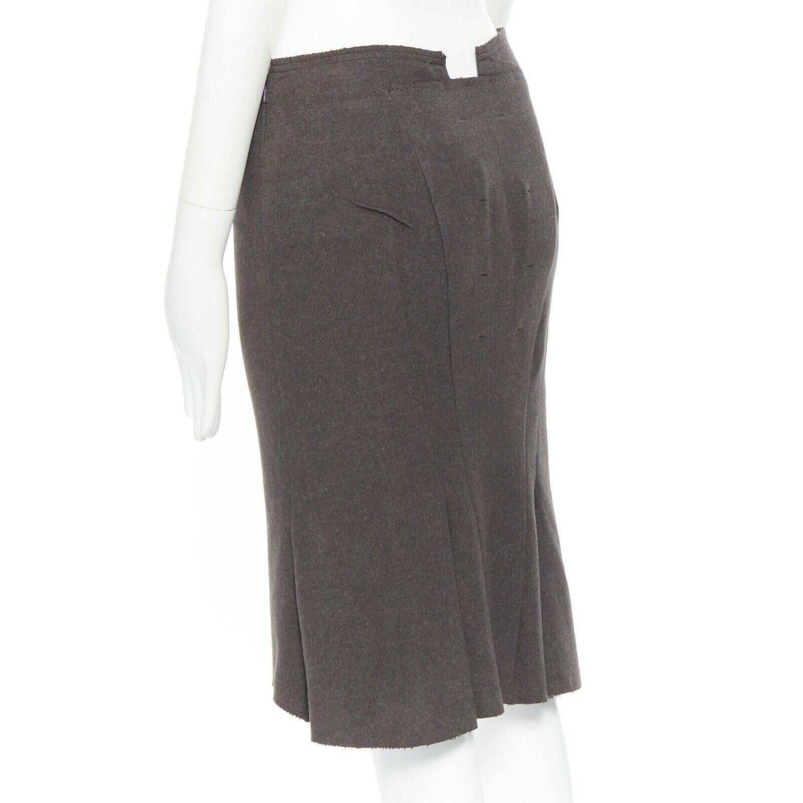 ROLAND MOURET green grey wool mohair constructed pencil skirt flare hem FR38 M In Good Condition For Sale In Hong Kong, NT