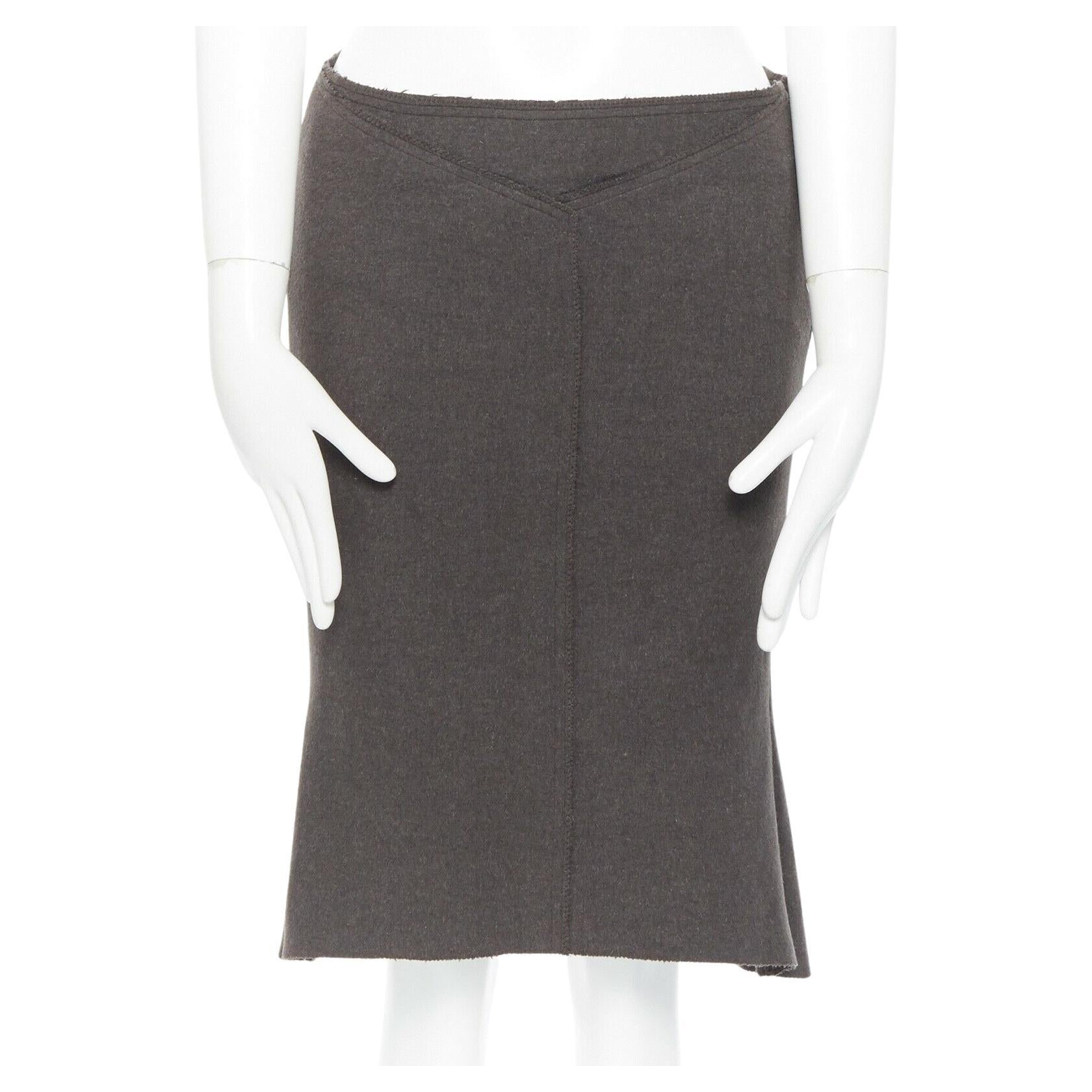 ROLAND MOURET green grey wool mohair constructed pencil skirt flare hem FR38 M For Sale