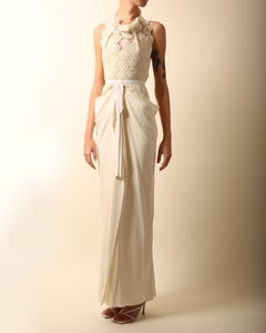 Roland Mouret ivory cream lace halter ribbon tie cut out backless wedding dress