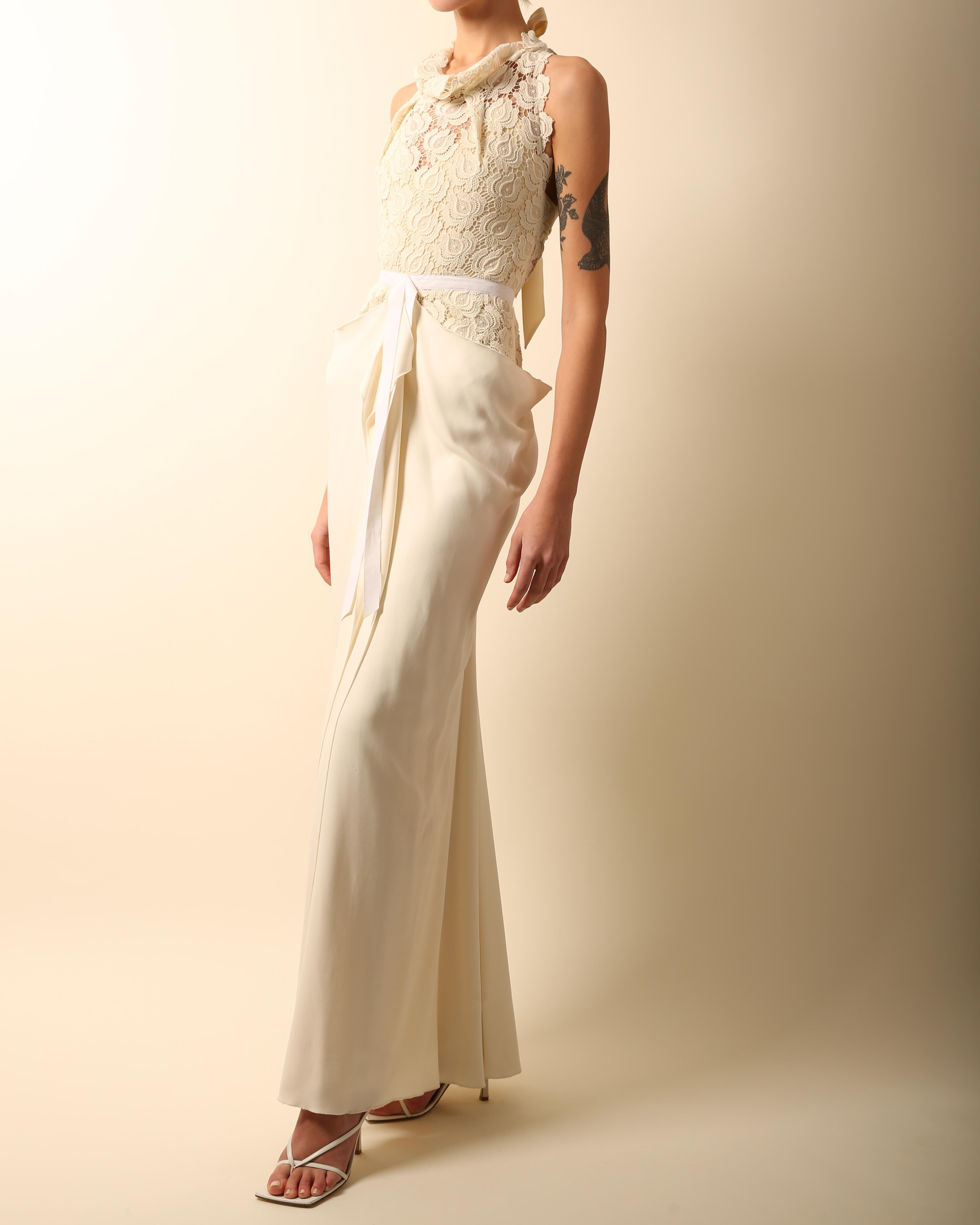 Women's Roland Mouret ivory cream lace halter ribbon tie cut out backless wedding dress