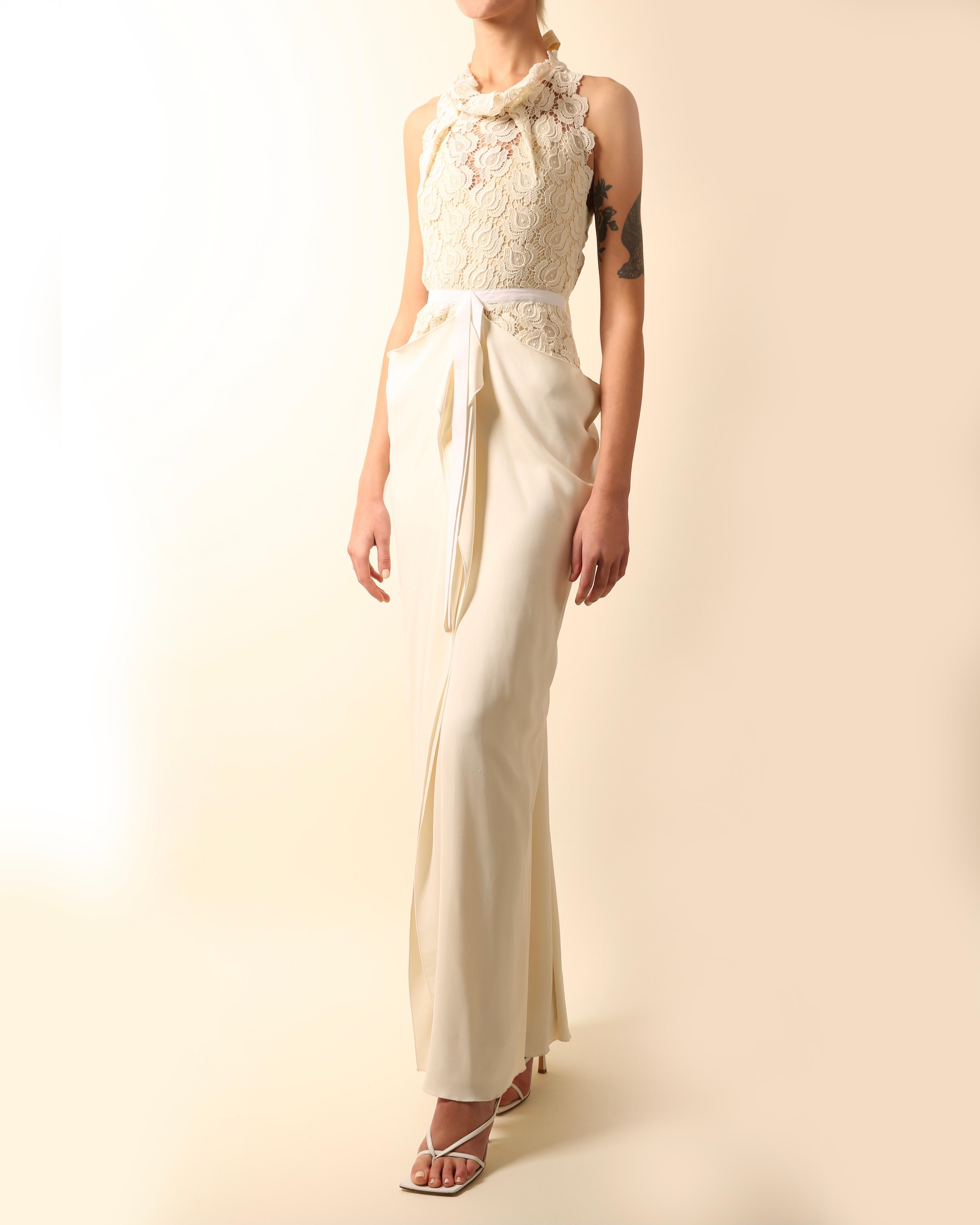 Roland Mouret ivory cream lace halter ribbon tie cut out backless wedding dress 1